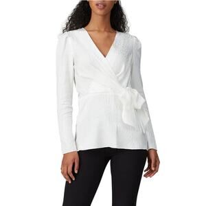 Jay Godfrey Hannah White Zebra Print Jacquard Long Sleeve Wrap Top Women's 8‎